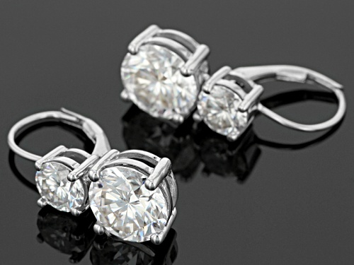Pre-Owned Moissanite Fire® 7.00 Ctw Diamond Equivalent Weight Round 14k White Gold Earrings