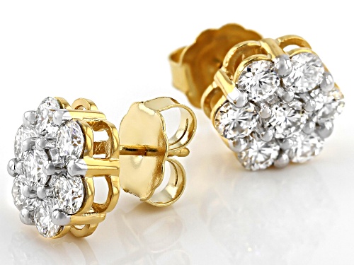 Pre-Owned MOISSANITE FIRE(R) 3.22CTW DEW ROUND 14K YELLOW GOLD OVER SILVER EARRINGS