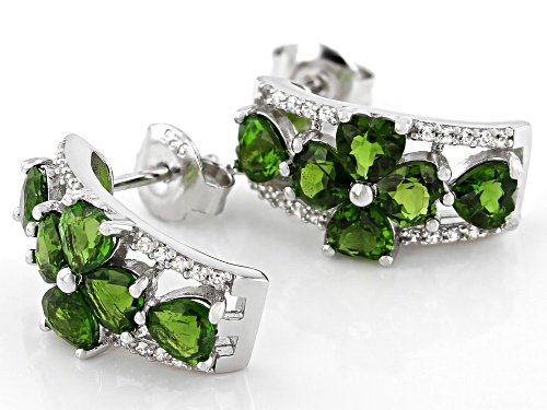 Pre-Owned 2.86ctw Heart Shape Chrome Diopside & .14ctw White Zircon Rhodium Over Silver J-Hoop Clove