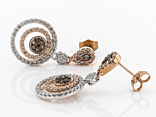Pre-Owned Park Avenue Collection® 1.21ctw Round Champagne And White Diamond 14K Two-Tone Gold Earrin