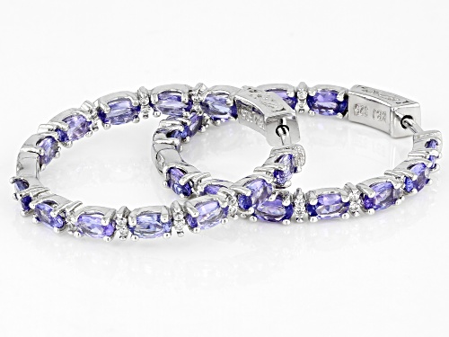 Pre-Owned 5.28ctw Oval Tanzanite With .60ctw Round White Zircon Sterling Silver Inside-Outside Hoop