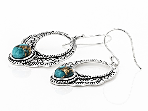 Pre-Owned Southwest Style By JTV™ 8x6mm Oval Kingman Turquoise Cabochon Rhodium Over Silver Earrings