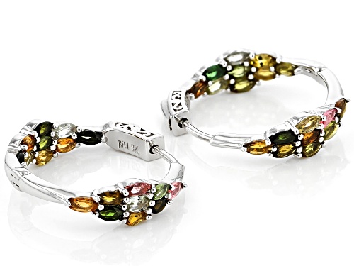 Pre-Owned 2.75ctw Marquise Multi-Color Tourmaline Rhodium Over Sterling Silver Inside Out Hoop Earri