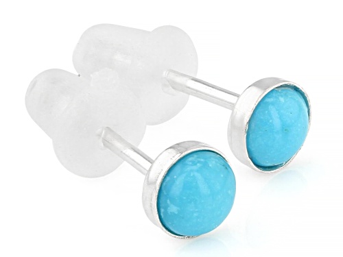 Pre-Owned Tehya Oyama Turquoise™  4mm Round Sleeping Beauty Turquoise Sterling Silver Stud Earrings