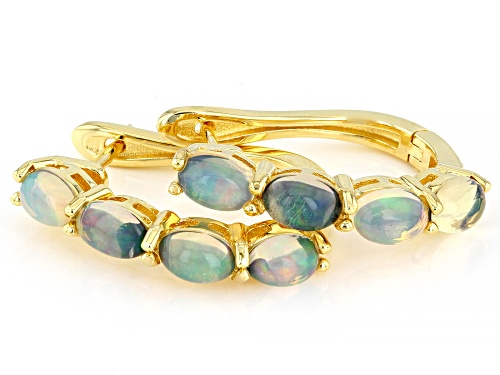 Pre-Owned 6x4mm Oval Ethiopian Opal 18K Yellow Gold Over Sterling Silver Huggie Earrings