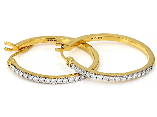 Pre-Owned MOISSANITE FIRE(R) .32CTW DEW ROUND 14K YELLOW GOLD OVER SILVER HOOP EARRINGS