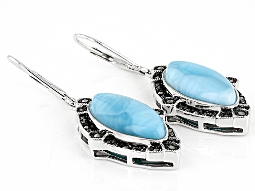 Pre-Owned 18X9mm Marquise Larimar and Marcasite Rhodium Over Silver Earrings