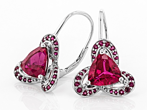 Pre-Owned 2.81ctw Trillion & .43ctw Round Lab Created Ruby Rhodium Over Sterling Silver Earrings