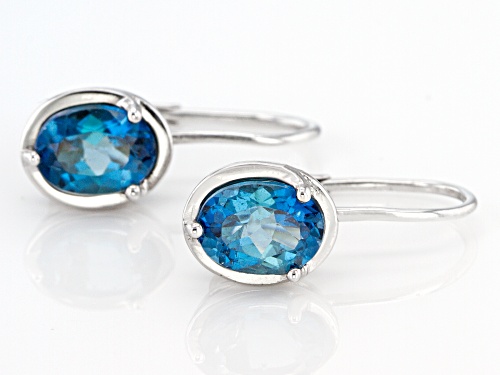 Pre-Owned 2.56ctw Oval London Blue Topaz Rhodium Over Sterling Silver Earrings