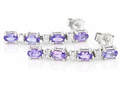 Pre-Owned 1.81ctw Oval Tanzanite with .30ctw Round White Zircon Rhodium Over Sterling Silver Earring