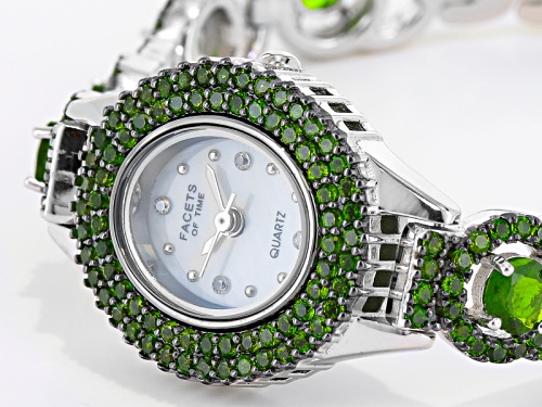 Pre-Owned Facets Of Time ™ 8.33ctw Round Chrome Diopside  Sterling Silver White Watch