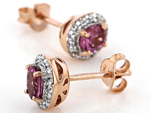Pre-Owned .68ctw Blush Color Garnet with .19ctw White Zircon 18k Rose Gold Over Sterling Silver Stud