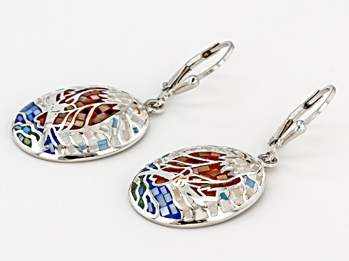 Pre-Owned Inlaid Mosaic Mother Of Pearl Eagle Sterling Silver Dangle Earrings