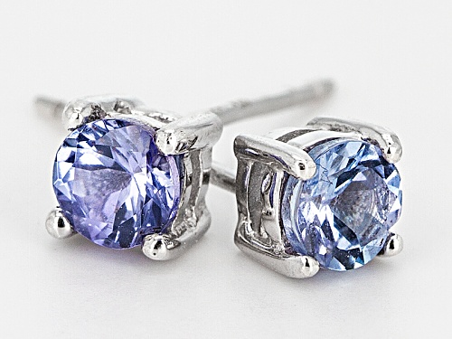Pre-Owned .43ctw Round Tanzanite Solitaire Rhodium Over Sterling Silver Stud Earrings