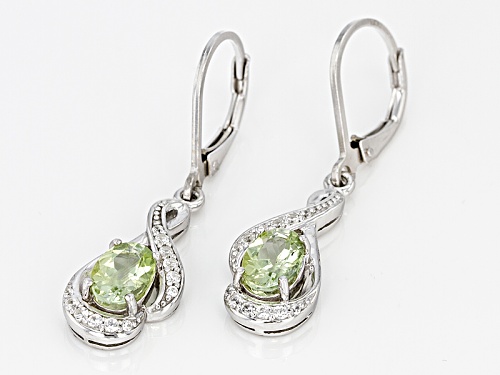 Pre-Owned 1.37ctw Oval Amblygonite And .16ctw Round White Zircon Sterling Silver Dangle Earrings