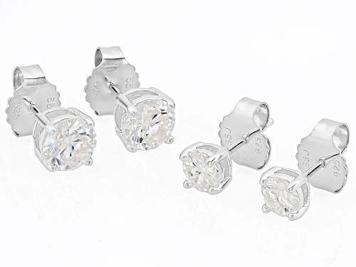 Pre-Owned MOISSANITE FIRE® 3.00CTW DEW ROUND PLATINEVE(R) SET OF 2 PAIR STUD EARRINGS 1CTW & 2CTW.
