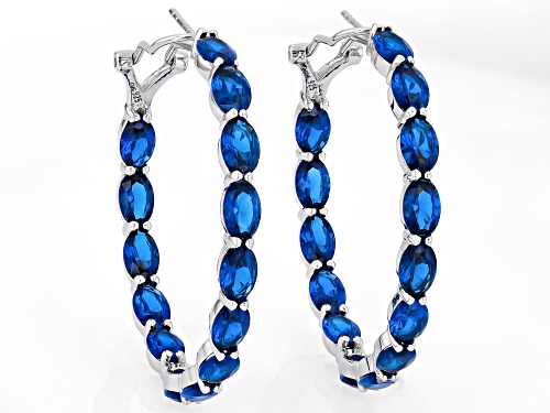 Pre-Owned 10.00ctw Oval Lab Created Blue Spinel Rhodium Over Sterling Silver Inside/Outside Hoop Ear