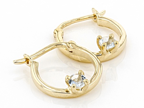 Pre-Owned .07ctw Round Blue Aquamarine Solitaire, 10k Yellow Gold Child's Hoop Earrings