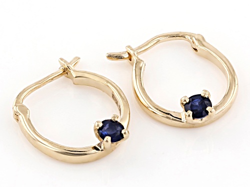 Pre-Owned .07ctw Round Blue Sapphire Solitaire, 10k Yellow Gold Child's Hoop Earrings