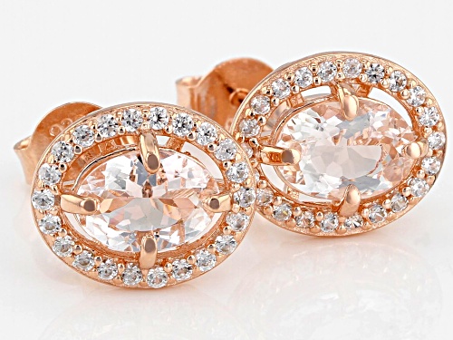 Pre-Owned 1.19ctw Oval Morganite With .32ctw White Zircon 18k Rose Gold Over Sterling Silver Halo Ea