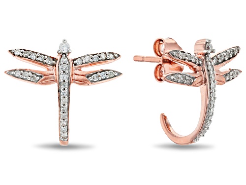 Pre-Owned Enchanted Disney Mulan Dragonfly J-Hoop Earrings White Diamond 14k Rose Gold Over Silver 0
