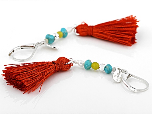 Pre-Owned Sleeping Beauty Turquoise, Mixed-Gem, Silver Bead Tassel Earrings