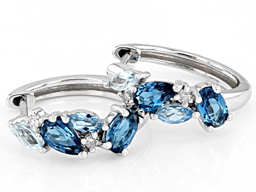 Pre-Owned 1.29ctw Blue Topaz and White Diamond Rhodium Over 10k White Gold Hoop Earrings