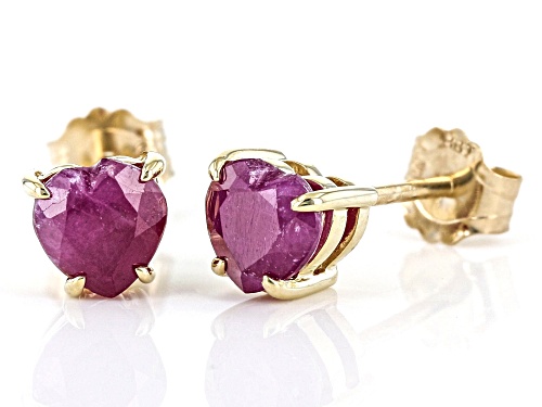 Pre-Owned 1.19ctw Heart Shaped Ruby 10K Yellow Gold Children's Heart Stud Earrings