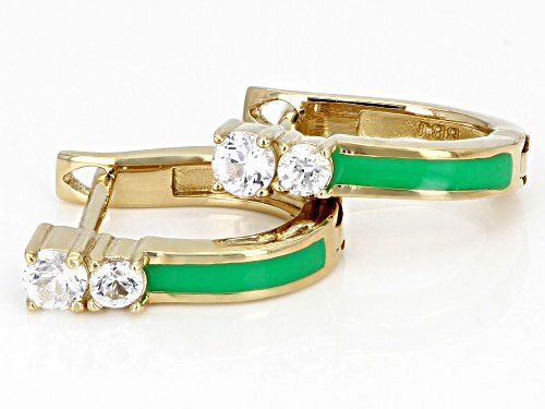 Pre-Owned 0.36ctw White Lab Created Sapphire With Green Enamel 18k Yellow Gold Over Sterling Silver