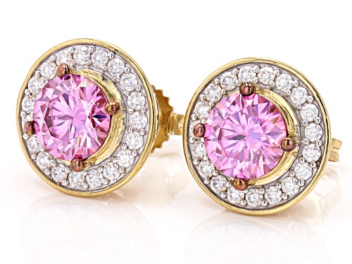 Pre-Owned MOISSANITE FIRE(R) & PINK MOISSANITE 4.56CTW DEW 14K YELLOW GOLD OVER SILVER
