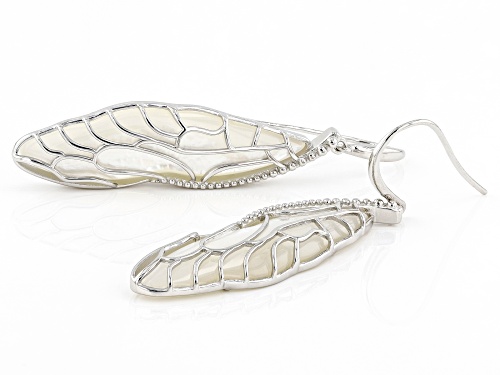 Pre-Owned White South Sea Mother-Of-Pearl Rhodium Over Sterling Silver Earrings