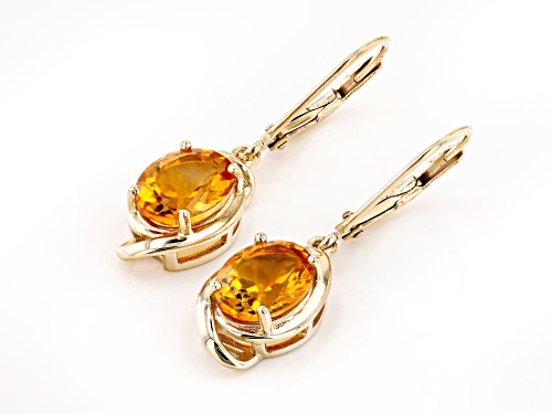 Pre-Owned 2.89ctw Oval Citrine 18K Yellow Gold Over Sterling Silver Dangle Earrings