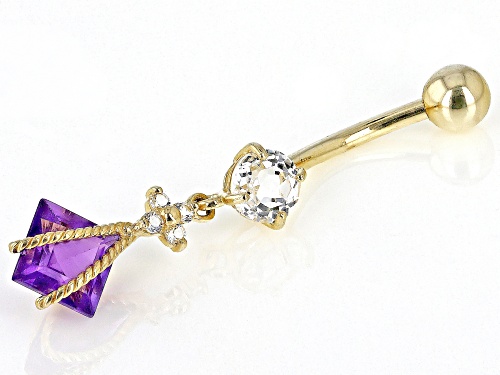 Pre-Owned 1.10ct African Amethyst And 0.53ctw White Topaz 10k Yellow Gold Dangle Navel Ring