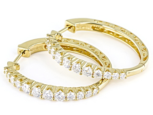 Pre-Owned MOISSANITE FIRE(R) 1.48CTW DEW ROUND 14K YELLOW GOLD OVER SILVER HOOP EARRINGS