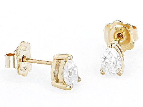 Pre-Owned MOISSANITE FIRE(R) .86CTW DEW PEAR BRILLIANT CUT 14K YELLOW GOLD STUD EARRINGS