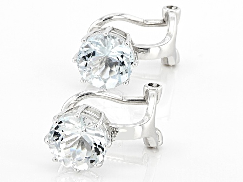 Pre-Owned 2.04ctw Round Aquamarine Rhodium Over Sterling Silver March Birthstone Clip-On Earrings