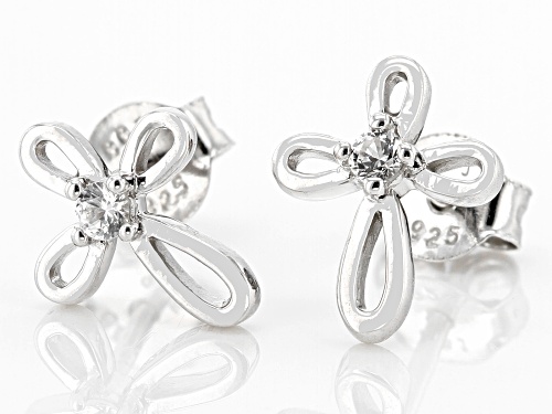 Pre-Owned .07ctw Round Lab Created White Sapphire Rhodium Over Sterling Silver Children's Cross Stud