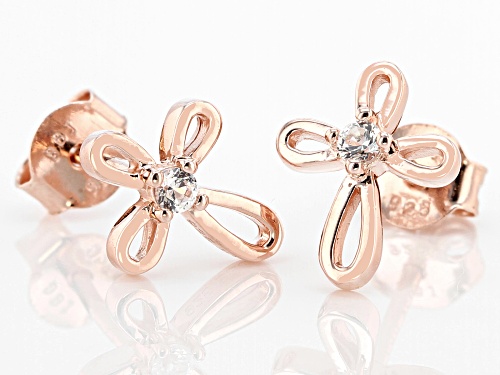 Pre-Owned .07ctw Round Lab Created White Sapphire 18k Rose Gold Over Silver Children's Cross Stud Ea