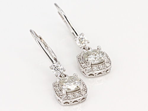 Pre-Owned MOISSANITE FIRE® 2.70CTW DEW CUSHION CUT AND ROUND PLATINEVE®™ EARRING