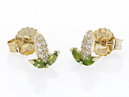 Pre-Owned .30ctw Chrome Diopside with .20ctw White Zircon 18k Yellow Gold Over Silver Corn Stud Earr