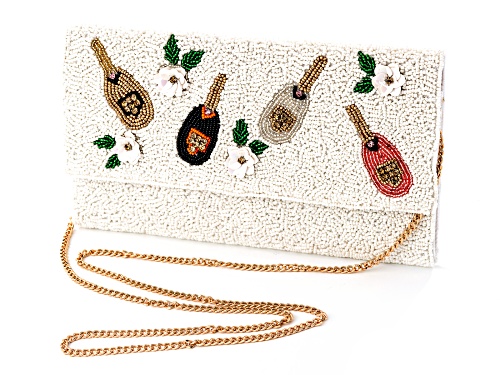 Pre-Owned Off Park® Collection Crystal Champagne Bottles & Flowers Beaded Clutch