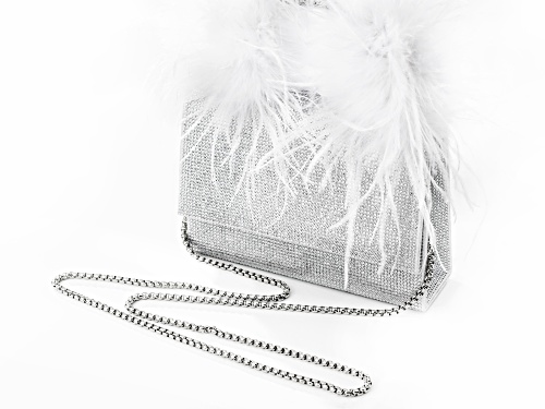 Pre-Owned Off Park® Collection White Crystal With Faux Feather Clutch