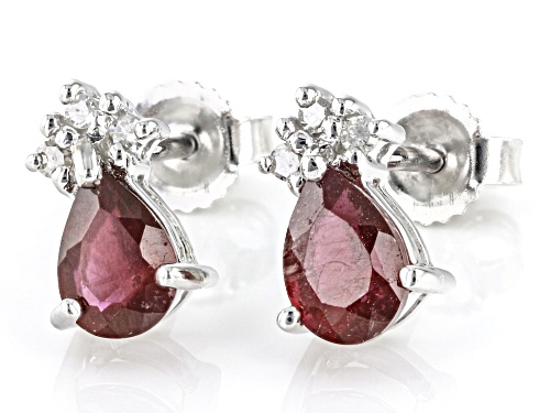 Pre-Owned 1.02ctw Mahaleo® Ruby And 0.02ctw White Diamond Rhodium Over 10k White Gold Stud Earrings