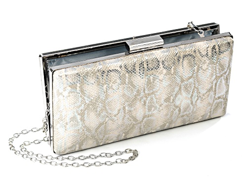 Pre-Owned Off Park® Collection Snake Print Faux Leather Silver Tone Clutch