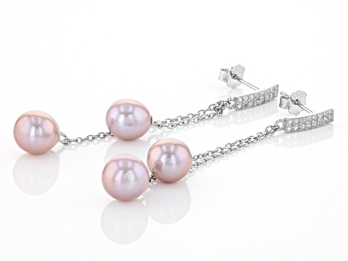 Pre-Owned 7-8mm Cultured Freshwater Pearl And .03ctw White Topaz Rhodium Over Sterling Silver Drop E