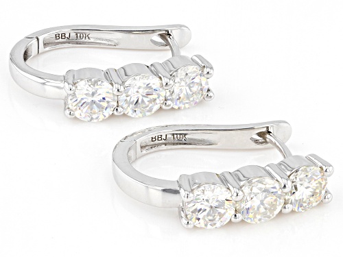Pre-Owned 4.20ctw Round Strontium Titanate Rhodium Over 10K White Gold Hoop Earrings