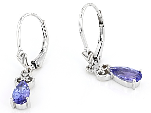 Pre-Owned 1.17ctw Tanzanite And 0.02ctw White Diamond Rhodium Over 10k White Gold Dangle Earrings