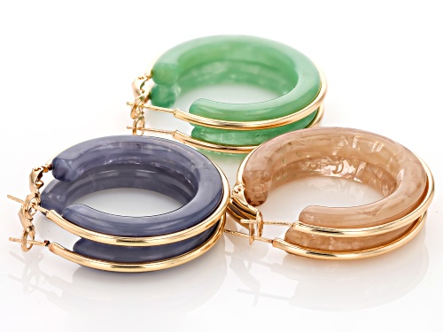 Pre-Owned Off Park® Collection, Multi-Color Acrylic Gold Tone Set of 3 Hoop Earring