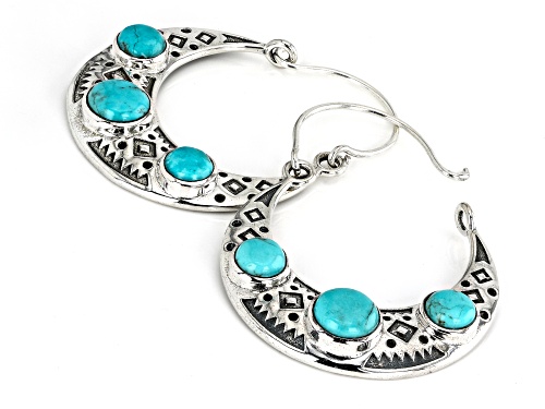 Pre-Owned 7-9mm Blue Turquoise Sterling Silver Oxidized Earrings