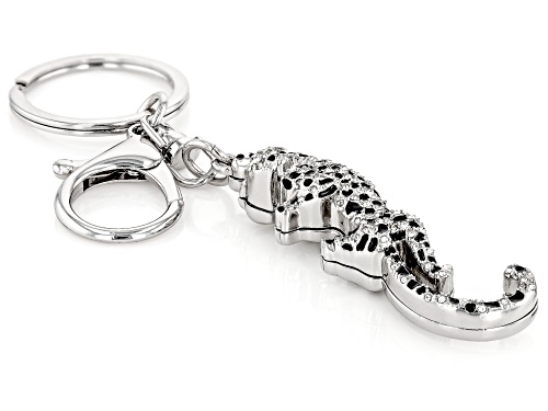 Pre-Owned Off Park® Collection, White & Green Crystal With Black Enamel Silver Tone Jaguar Keychain
